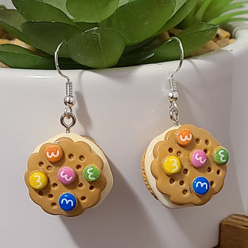 Handcrafted Cake w/Candies Oatmeal Tone Dangle Drop Earrings Lightweight NEW Fun